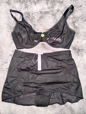 Savage X Fenty Sheer Black Lingerie Bra and High-Waist Slip Set